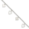 Sterling Silver Polished Heart Bracelet, 7.5 x 2 mm