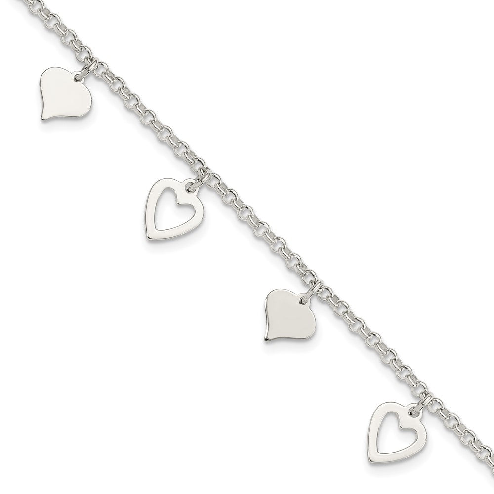 Sterling Silver Polished Heart Bracelet, 7.5 x 2 mm