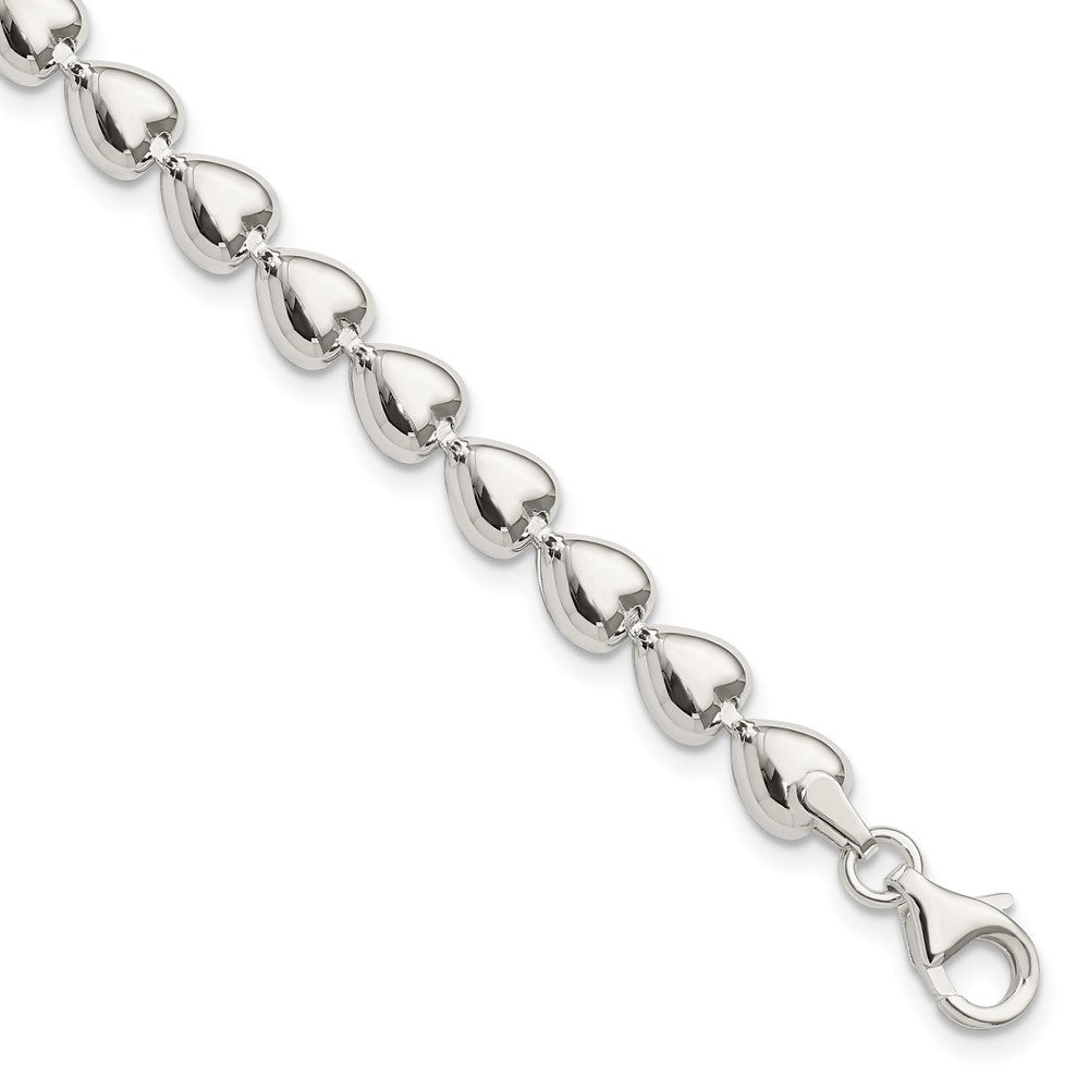 Sterling Silver Polished Heart Bracelet, 7.5 x 6 mm