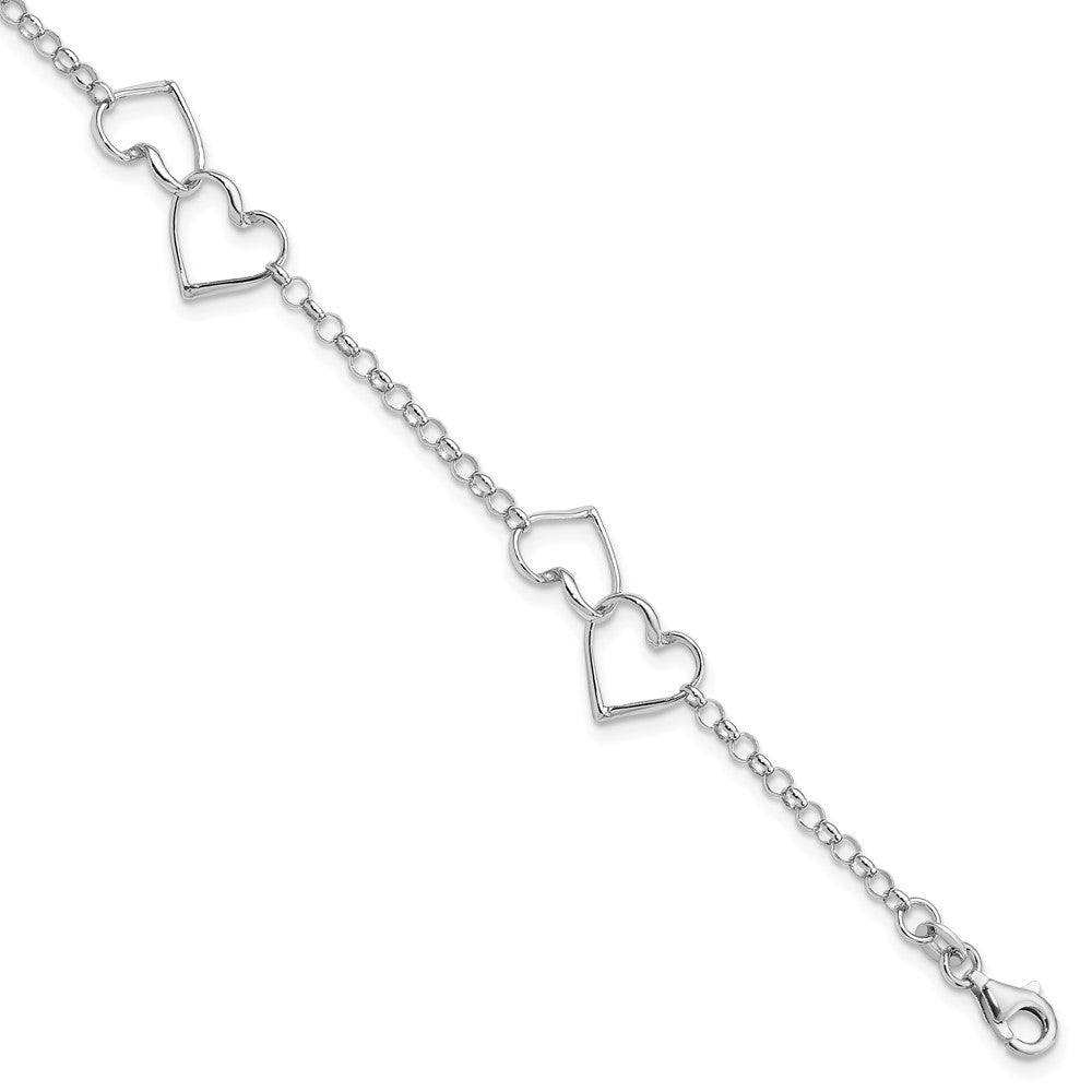 Sterling Silver Rhodium Plated Heart Bracelet, 7.25 x 2 mm