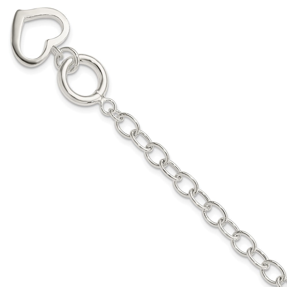 Sterling Silver Open Link Heart Bracelet, 7.5 x 5 mm