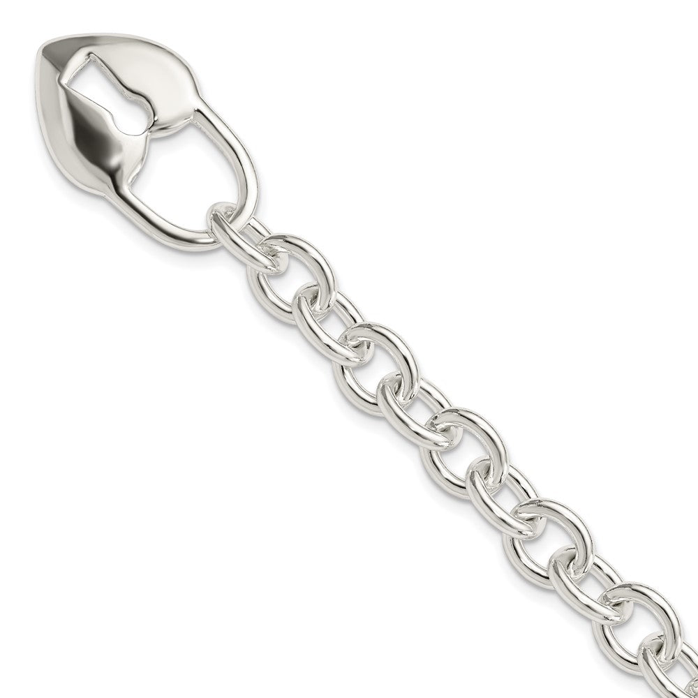 Sterling Silver Polished Heart and Key Bracelet, 7.5 x 9 mm