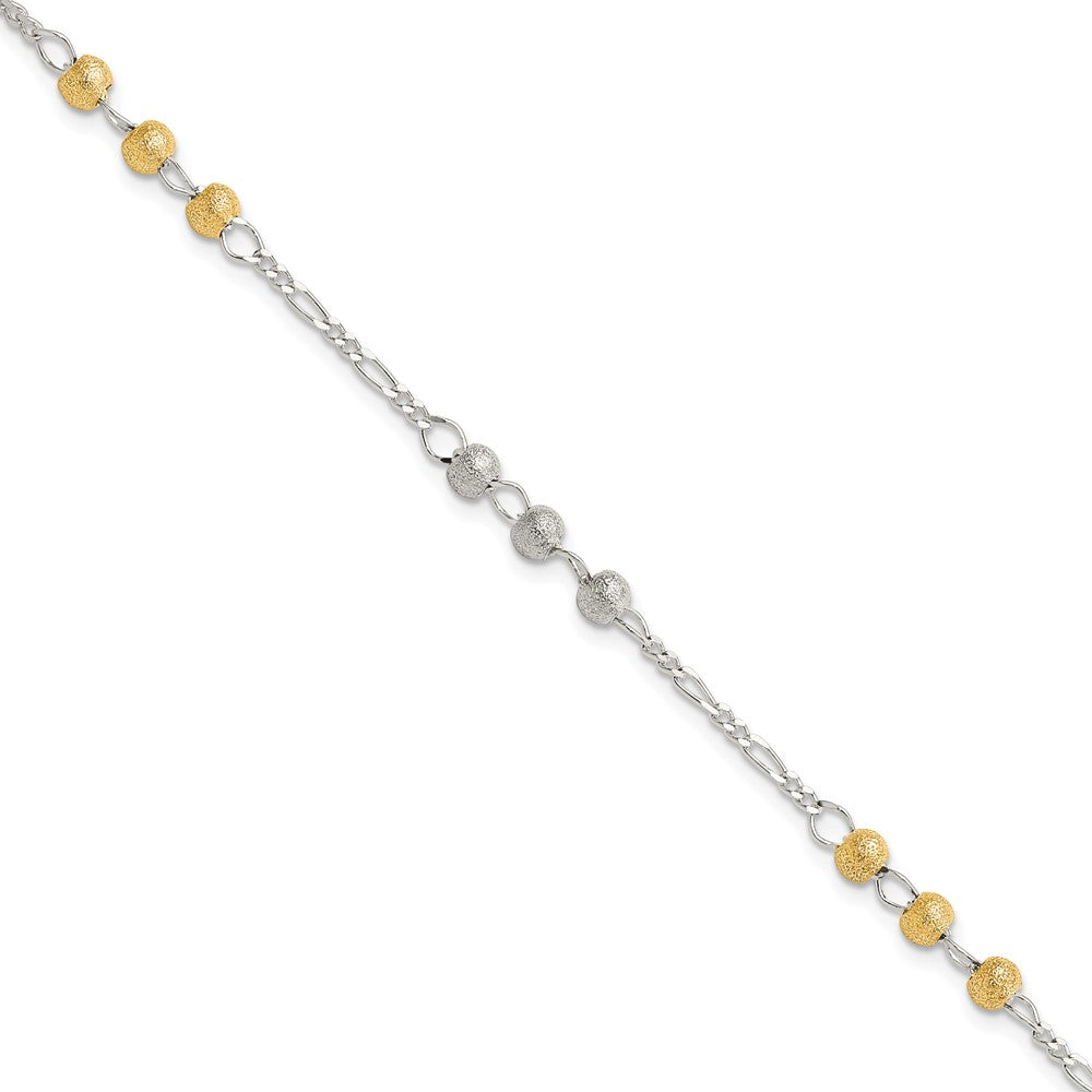 Sterling Silver Gold-tone Textured Beaded Bracelet, 7 x 2 mm