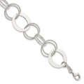 Sterling Silver Polished and Textured Circle Link Bracelet, 7.5 x 19 mm