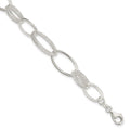 Sterling Silver Polished and Textured Oval Link Bracelet, 7.5 x 14 mm