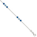 Sterling Silver Polished Aquamarine Capri Blue Glass Bead Bracelet, 7.5 x 15 mm