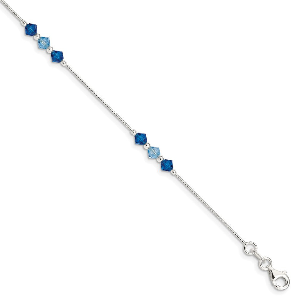 Sterling Silver Polished Aquamarine Capri Blue Glass Bead Bracelet, 7.5 x 15 mm