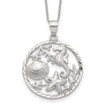 Sterling Silver Rhodium-plated Seahorse, Starfish and Shell Pendant, 18 x 25 mm
