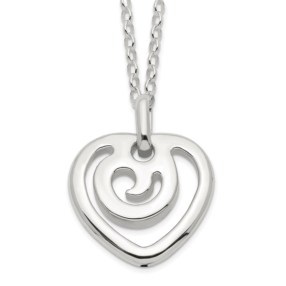 Sterling Silver Polished Heart Pendant Necklace, 16 mm