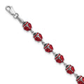 Sterling Silver Rhodium Polished Enameled Lady Bug Bracelet, 7 x 6 mm