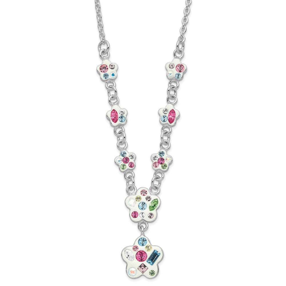 Sterling Silver Stellux Multicolor Crystal Flower w/ 2in ext. Necklace, 20 mm