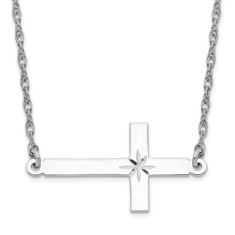 Sterling Silver Rhodium-plated Large D/C Sideways Cross Necklace, 18 x 13.5 mm
