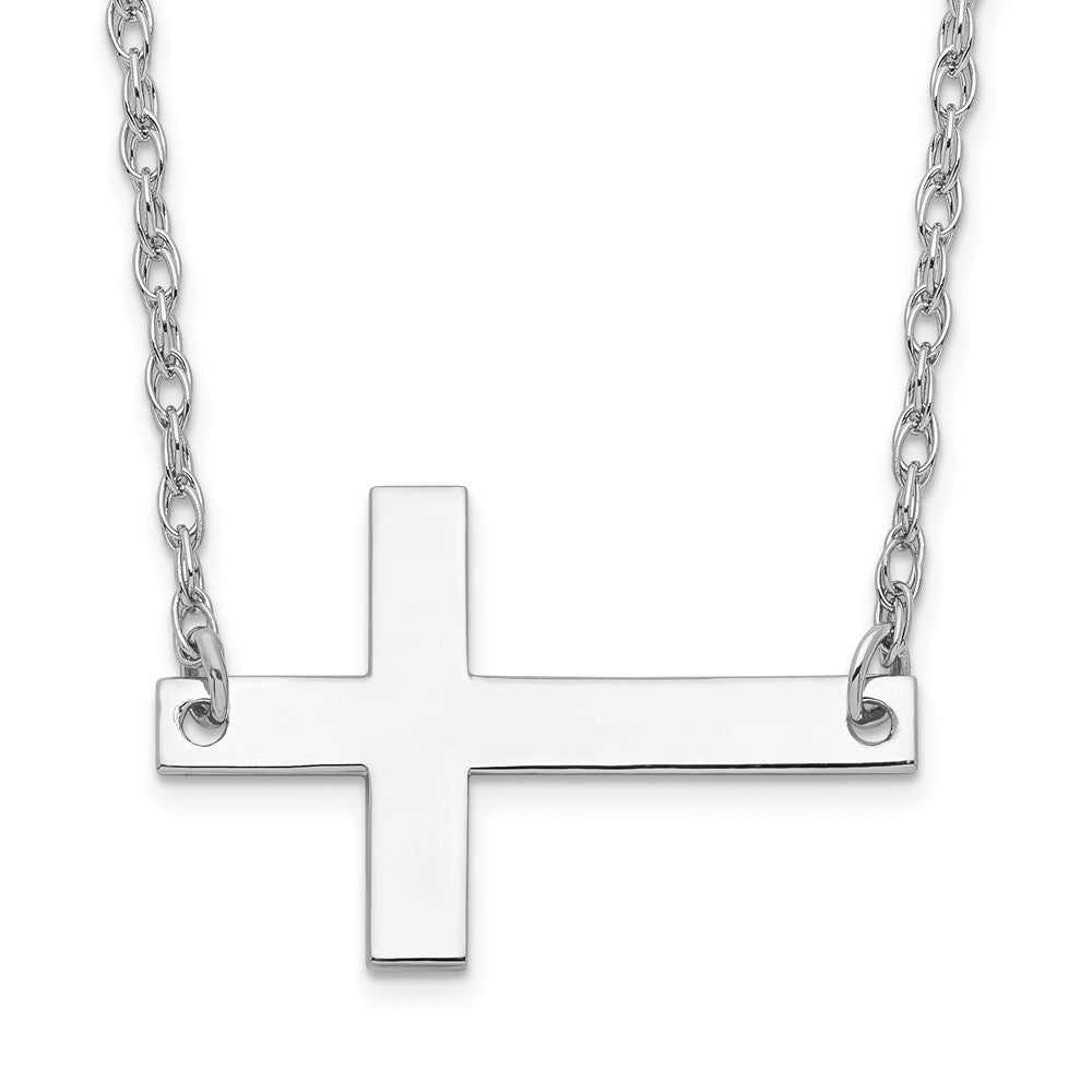 Sterling Silver Rhodium-plated Large Sideways Cross Necklace, 18 x 14.5 mm