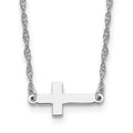Sterling Silver Rhodium-plated Small Sideways Cross Necklace, 18 x 7.75 mm