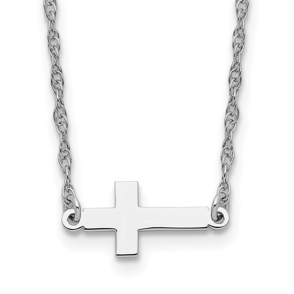 Sterling Silver Rhodium-plated Small Sideways Cross Necklace, 18 x 7.75 mm