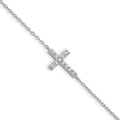 Sterling Silver Rhodium-plated CZ Sideways Cross w/1in Ext Bracelet, 8 mm