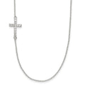 Sterling Silver Rhod-pltd CZ Offset Sideways Cross w/2in Ext Necklace, 18 x 9.6 mm