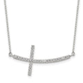 Sterling Silver Rhodium-plated CZ Sideways Cross w/2in Ext Necklace, 18 x 18.7 mm