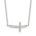 Sterling Silver Rhodium-plated CZ Sideways Cross w/2in Ext Necklace, 18 x 8.2 mm