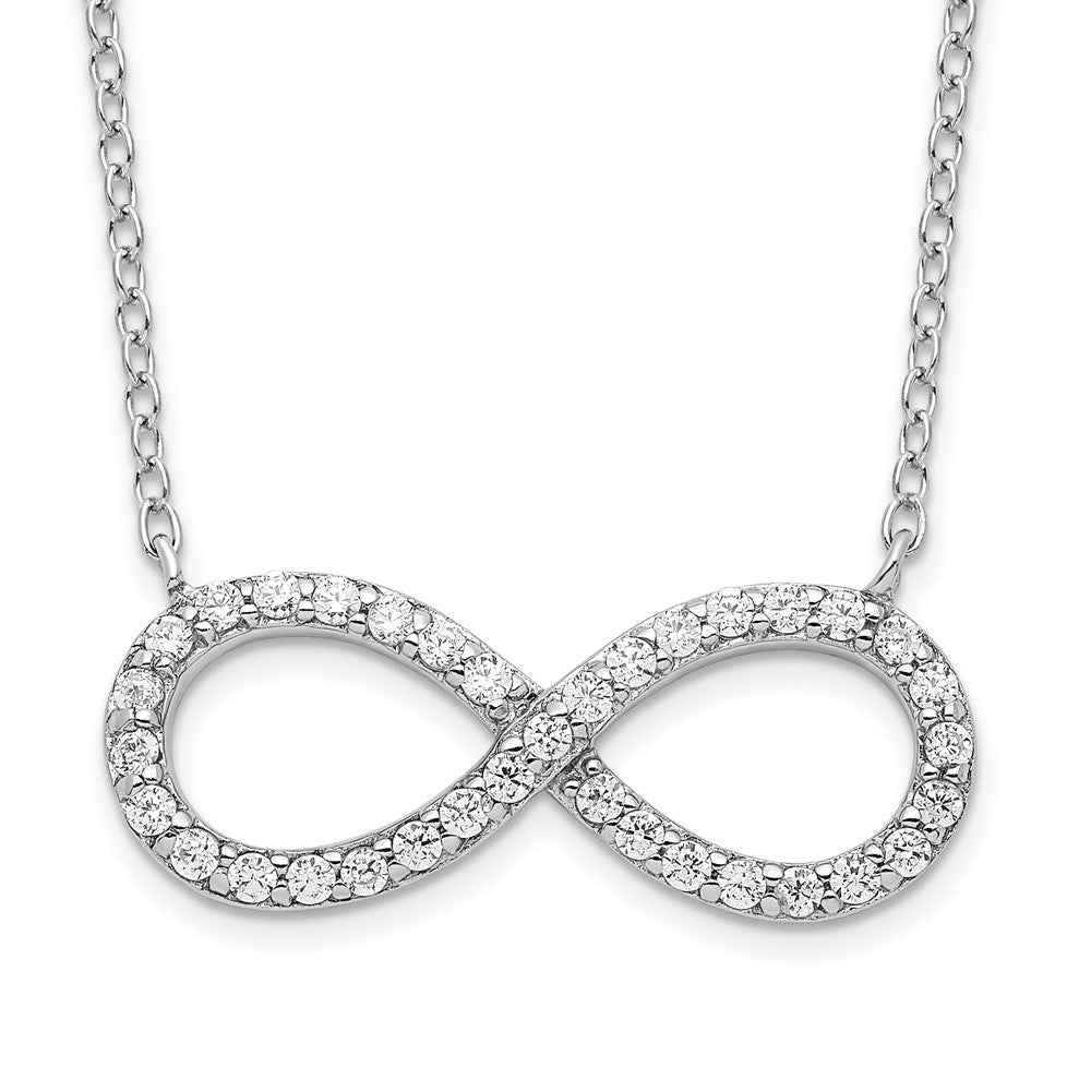 Sterling Silver Rhodium-plated with CZ Infinity w/ 2 IN EXT Necklace, 18 x 21 mm