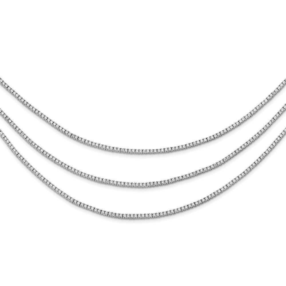 Sterling Shimmer Sterling Silver Rhodium-plated 16 inch 732 Stone CZ 3 Strand Layer Necklace, 16 mm