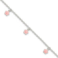 Sterling Silver Polished Pink Enamel Flowers w/1.5in Ext Children's Bracele, 7 x 9 mm