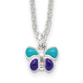 Sterling Silver Polished Blue & Purple Enameled Butterfly with 1.5inch Extension Children's Necklace, 16.5 x 11 mm