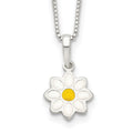 Sterling Silver Polished Yellow & White Enamel Flower Children's Necklace, 15 x 20 mm