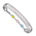 Sterling Silver Rhodium-plated Polished & Beaded Multi-color Enameled Flowers & Hearts PRINCESS with Chain Baby Bangle, 4.9 x 6 mm