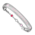 Sterling Silver Rhodium-plated Polished & Beaded Crystal & Multi-color Enameled PRINCESS with Chain Baby Bangle, 4.9 x 6 mm