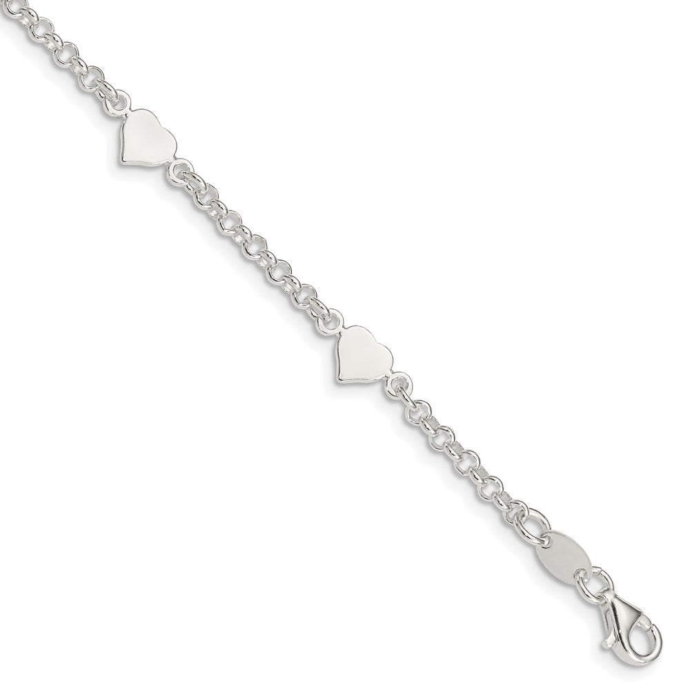 Sterling Silver Polished Hearts with .25in ext. Children's Bracelet, 5.75 x 7 mm