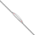 Sterling Silver Rhodium-plated Polished & Pink Enameled PRINCESS with 1 Inch Extension Children's Bracelet, 7 x 6 mm