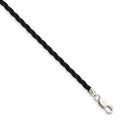 Sterling Silver 16 inch 3mm Black Twisted Rubber Necklace, 16 x 2 mm