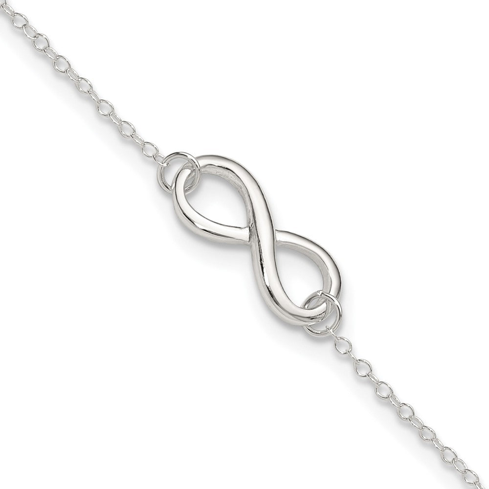 Sterling Silver Infinity 9 inch Plus 1 inch Extender - Total 10 inch Anklet, 10 mm