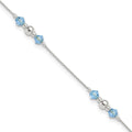 Sterling Silver Bead and Blue CZ 9 inch Plus 1 inch Extender - Total 10 inch Anklet, 10 mm