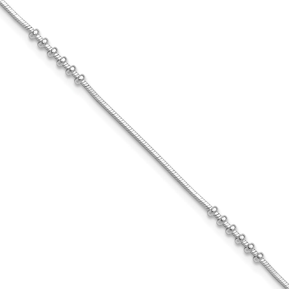Sterling Silver Rhodium-plated Beaded 10 inch Plus 0.5 inch extender - Total 10.5 inch Anklet, 10.5 mm