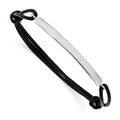 Sterling Silver Rhodium-plated ID Plate w/Black Leather Adjustable Bracelet, 4 mm