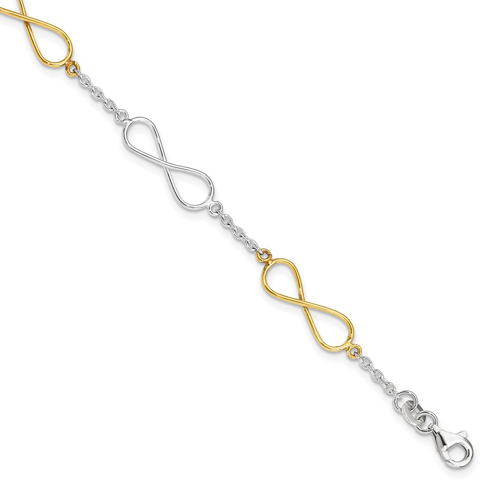 Sterling Silver Polished Flash Gold Infinity Symbol Bracelet, 7.5 mm
