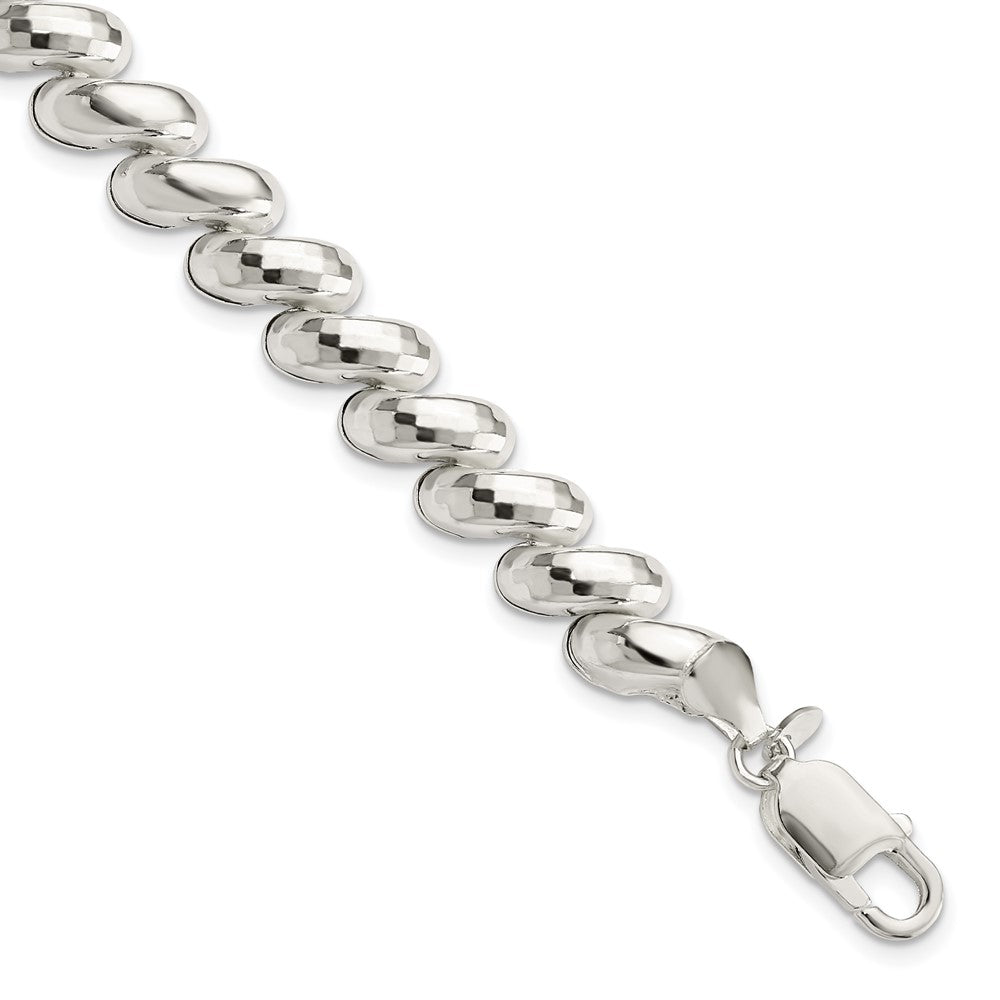 Sterling Silver Fancy Diamond-cut San Marco Bracelet, 7.5 x 9.4 mm