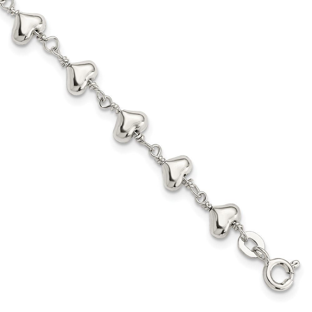 Sterling Silver Polished Heart Link Bracelet, 7.25 x 6.85 mm