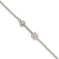 Sterling Silver Rhodium-plated Polished Arrow/Heart with CZ Bracelet, 7 x 4.5 mm