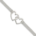 Sterling Silver Polished 3-strand w/.5in. Ext. Heart Bracelet, 7.5 x 26.78 mm