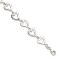 Sterling Silver Polished Heart Bracelet, 7.5 x 10.75 mm