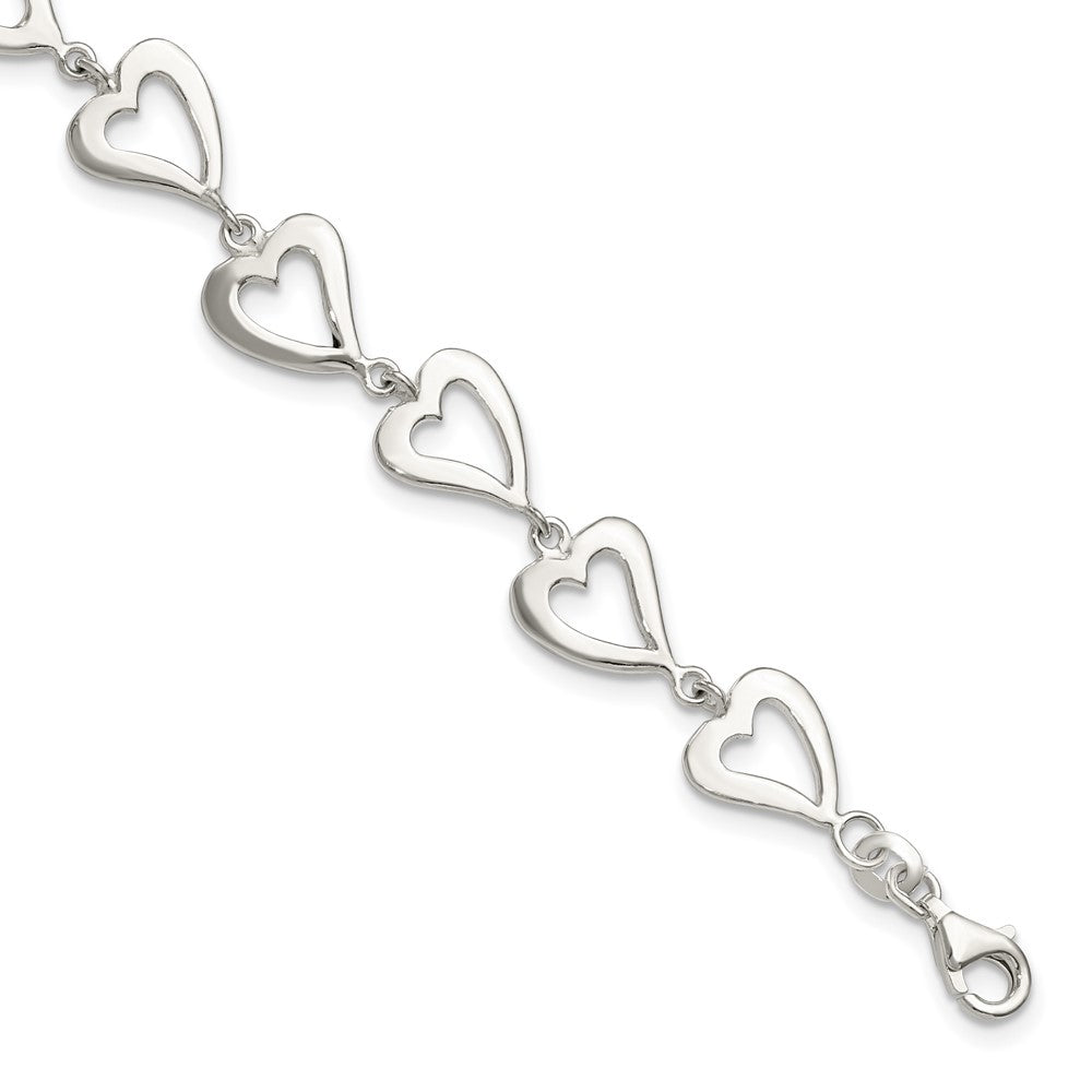 Sterling Silver Polished Heart Bracelet, 7.5 x 10.75 mm
