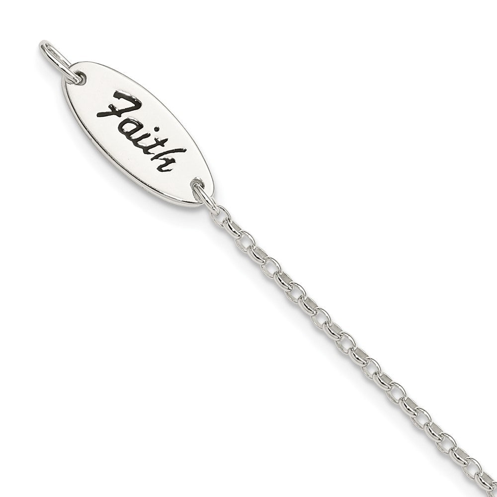 Sterling Silver Polished Enamel FAITH and Cross Bracelet, 7.5 mm