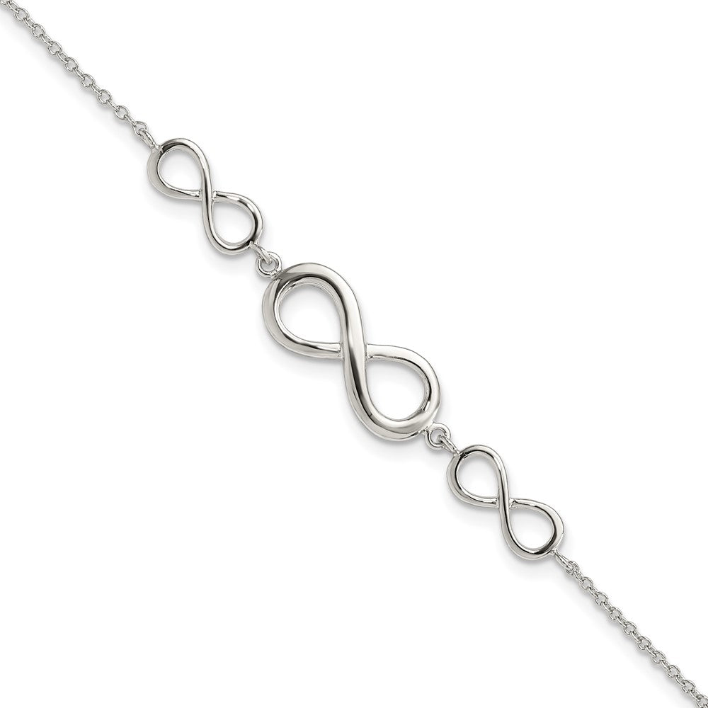 Sterling Silver Rhodium-plated Polished Infinity Symbol Bracelet, 7.25 mm
