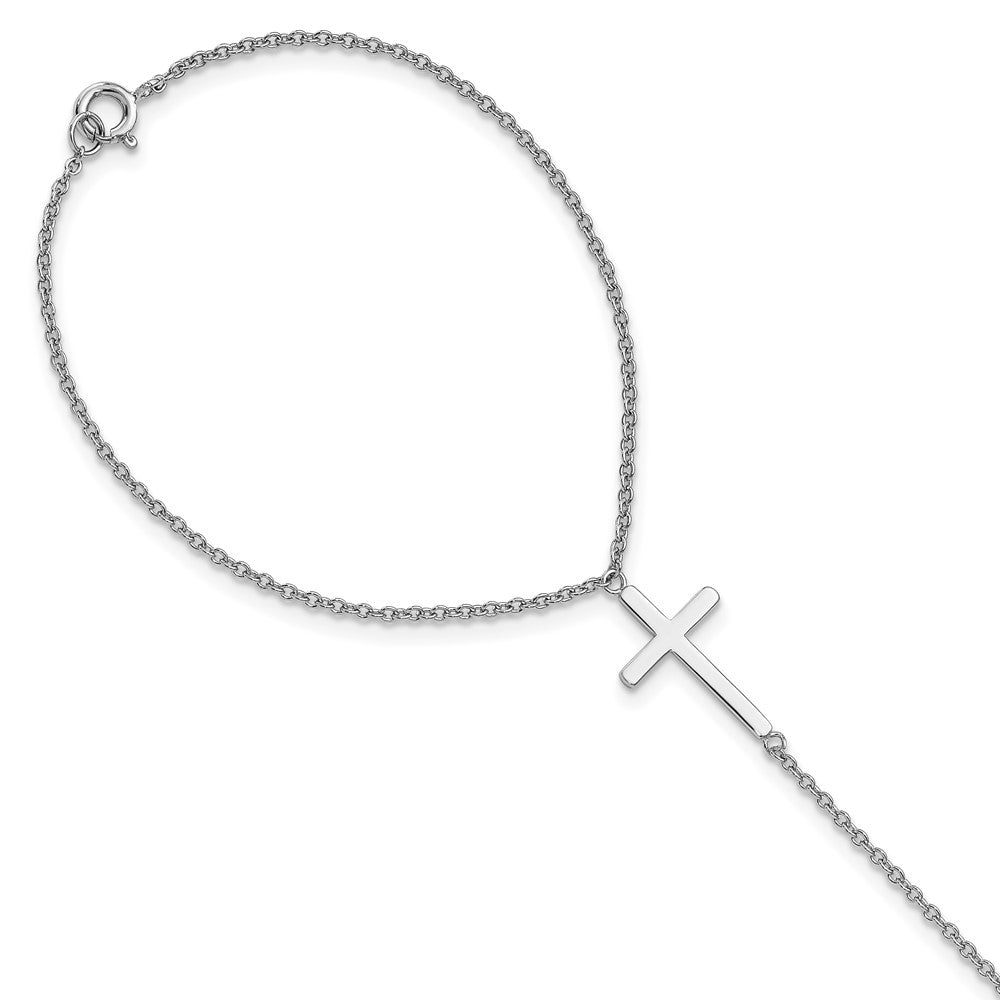 Sterling Silver Rhodium-plated Polished Cross Attached Ring/Bracelet, 7 mm