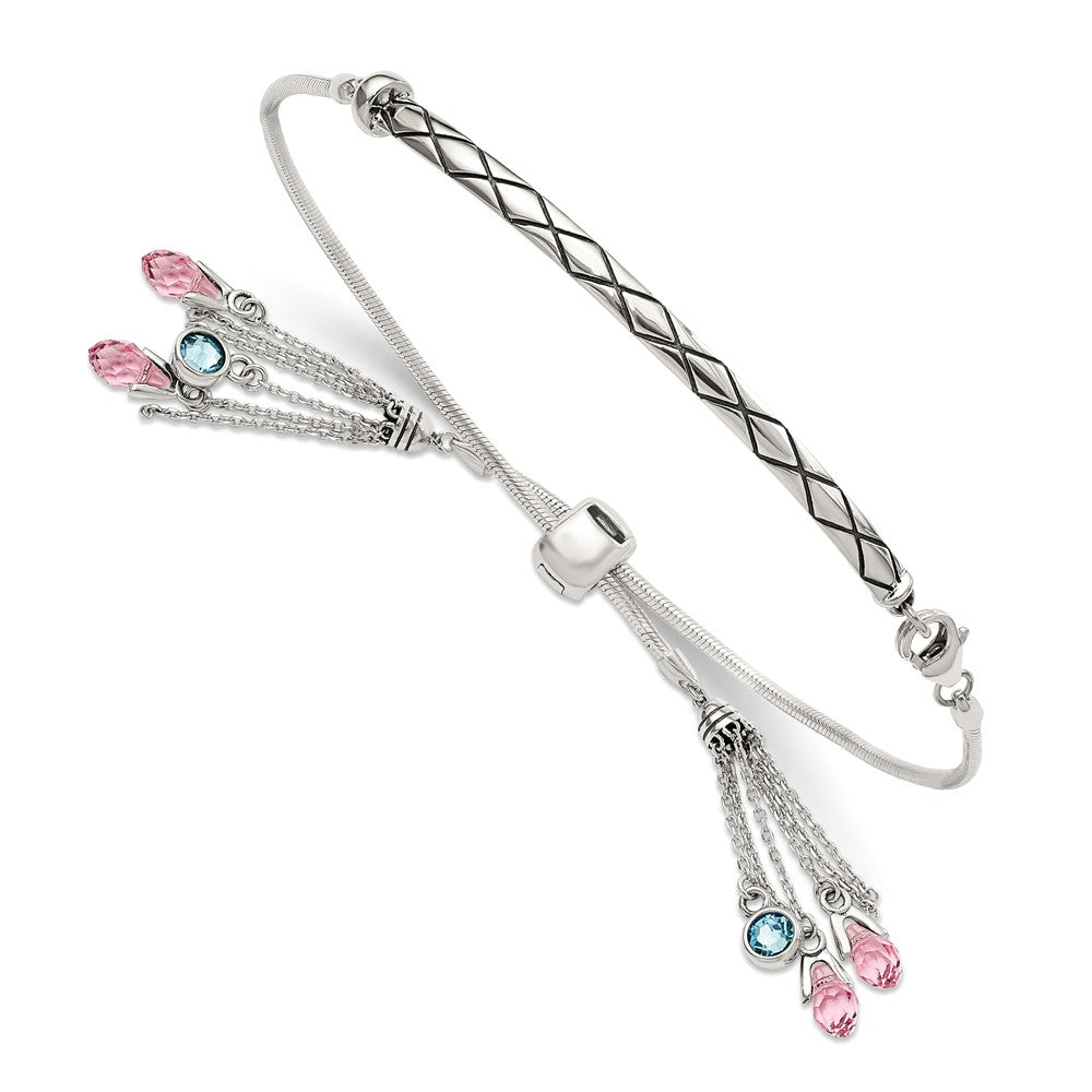 Sterling Silver Antiqued Crystal Briolette Adjustable Bracelet, 3.6 mm