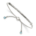 Sterling Silver Antiqued Blue Crystal Round Bezel Adjustable Bracelet, 3.5 mm