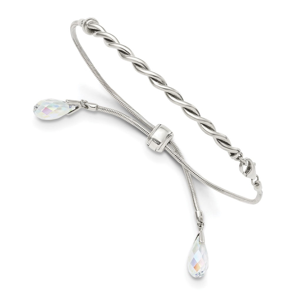 Sterling Silver Antiqued Crystal Tassel Adjustable Bracelet, 3.5 mm